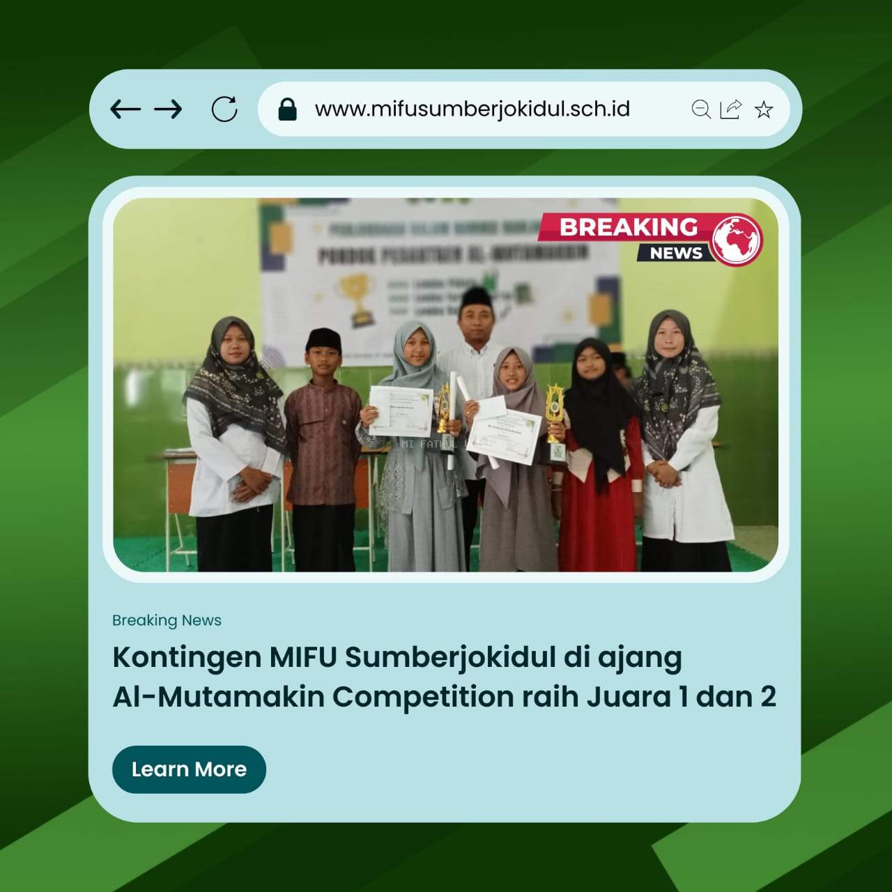 MIFU Sumberjokidul Raih Juara 1 dan 2 Lomba Pidato Bahasa Indonesia tingkat Kabupaten dalam Ajang Al Mutamakin Competition